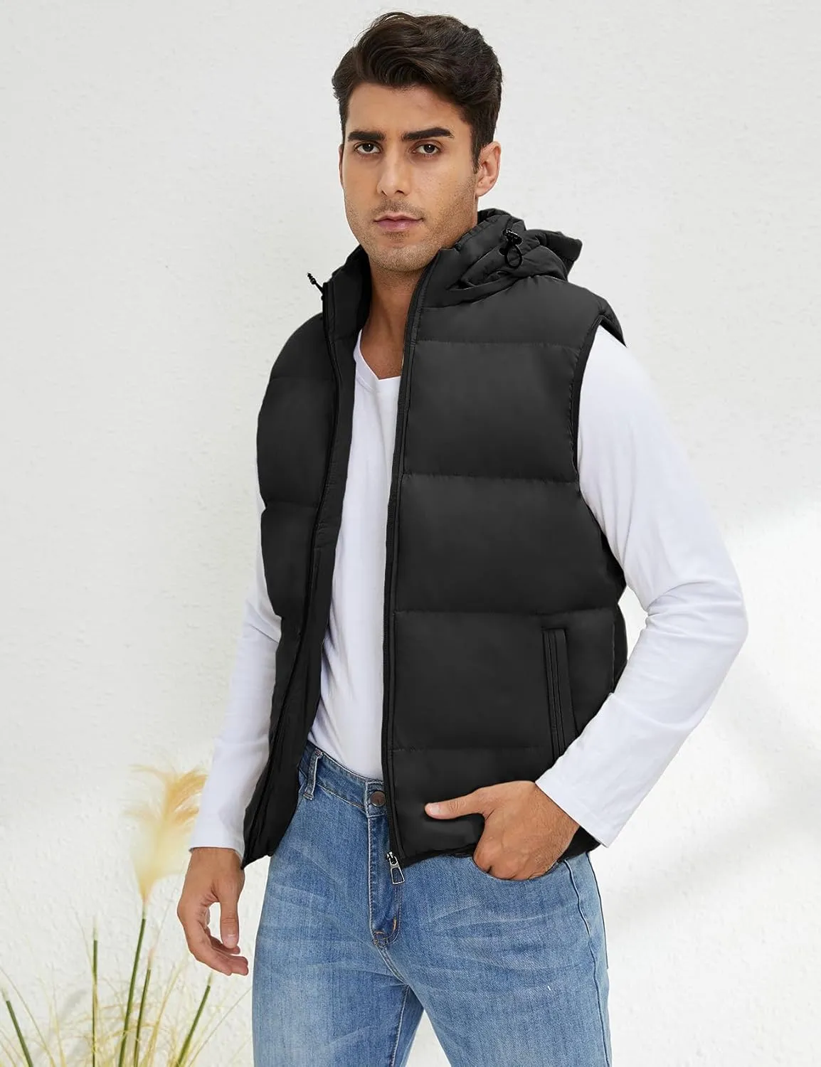 Gihuo Men's Hooded Puffer Vest Sleeveless Zip Up Padded Jackets Coat Lightweight Quilted Gilet with Pockets