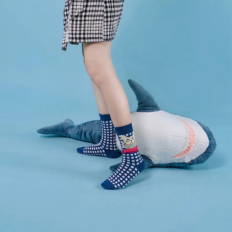 Grid Pattern Cat Socks