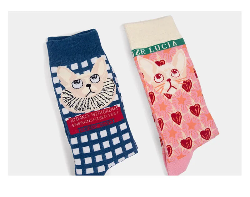 Grid Pattern Cat Socks