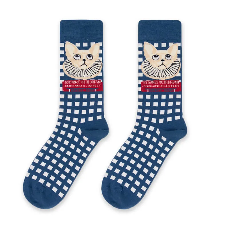 Grid Pattern Cat Socks