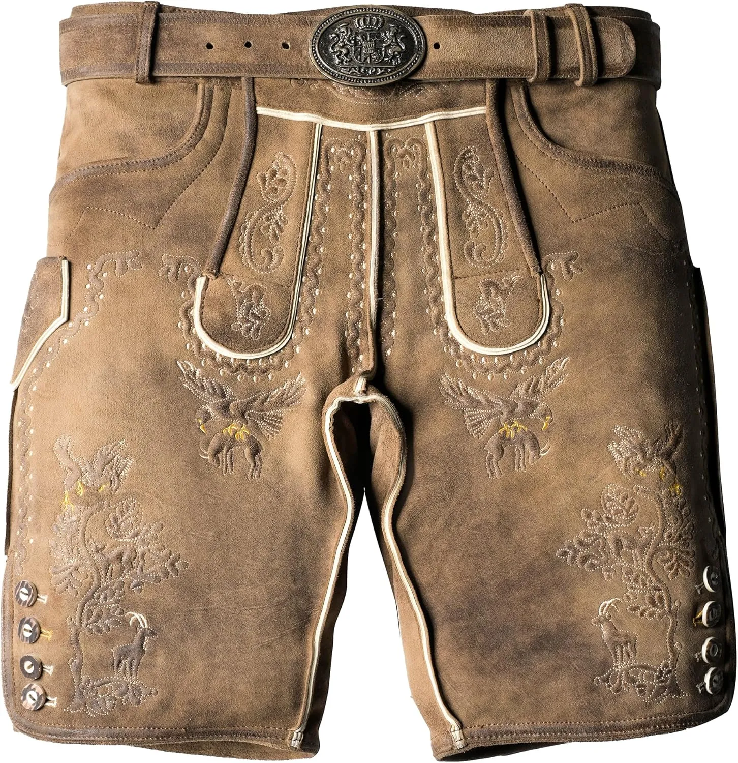Lederhosen Men - Authentic German Bavarian and Oktoberfest Costume for men - Genuine Leather - Smoke Brown