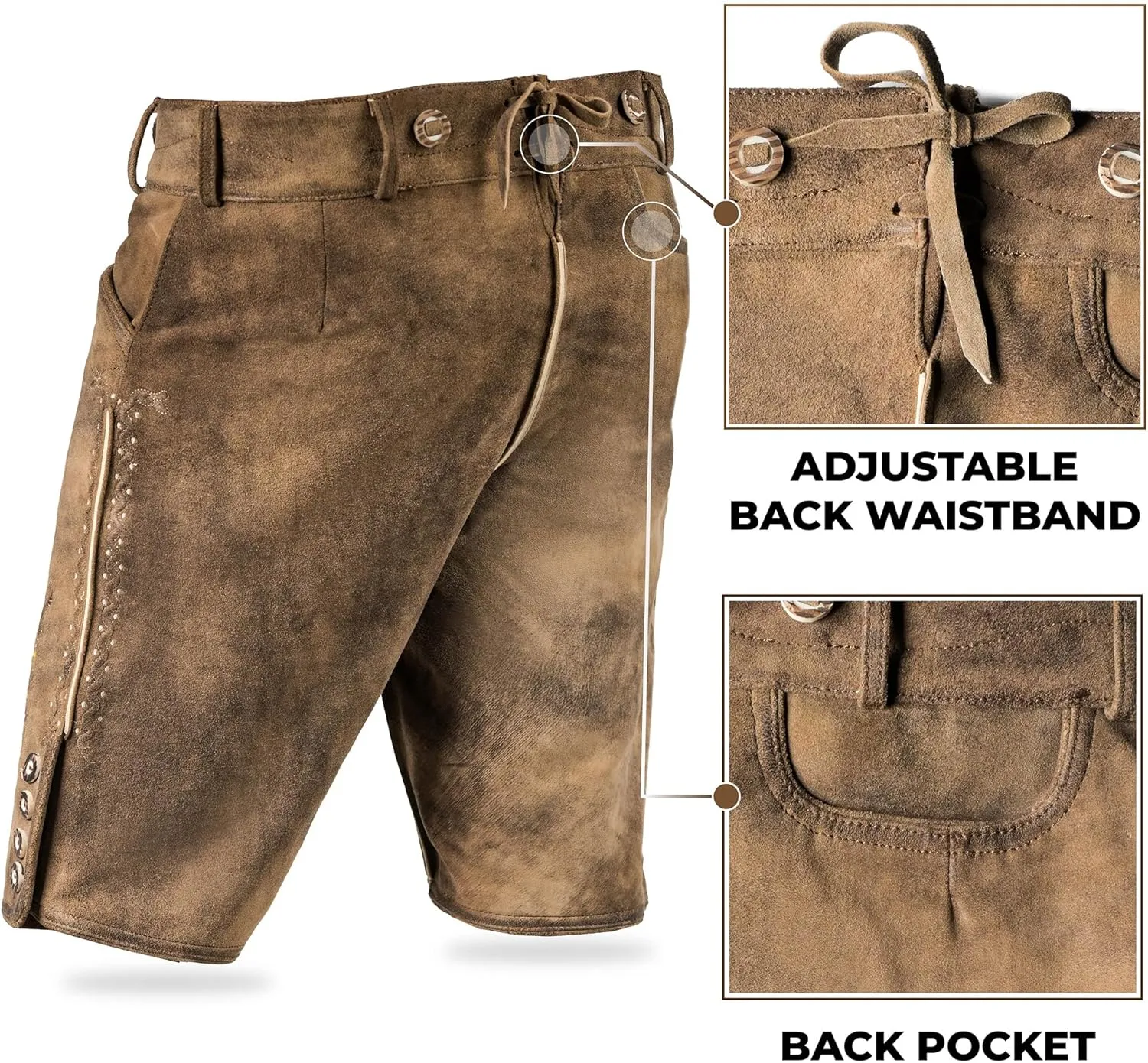 Lederhosen Men - Authentic German Bavarian and Oktoberfest Costume for men - Genuine Leather - Smoke Brown