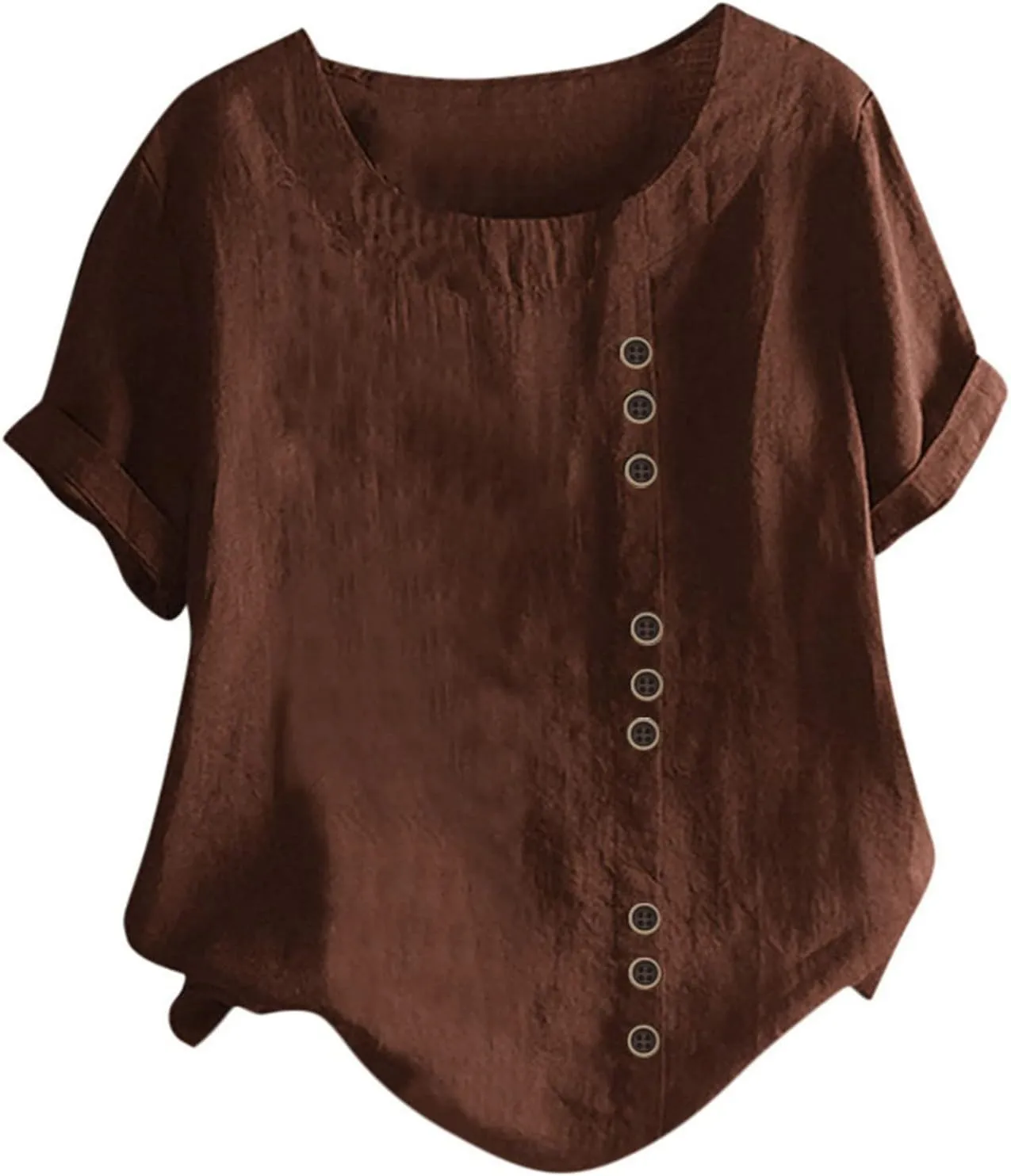 Linen Button-Down Shirt for Women - Floral Embroidered Short Sleeve, Lightweight & Airy, Beach to Office Wear