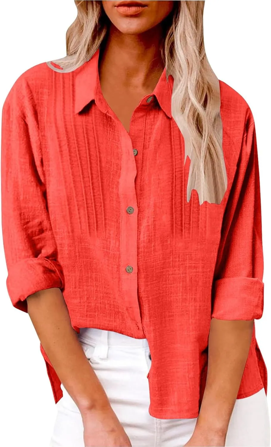 Linen Button-Front Top for Women - Cool & Airy Short Sleeve Shirt, Moisture-Wicking, Multiple Neutral Colors