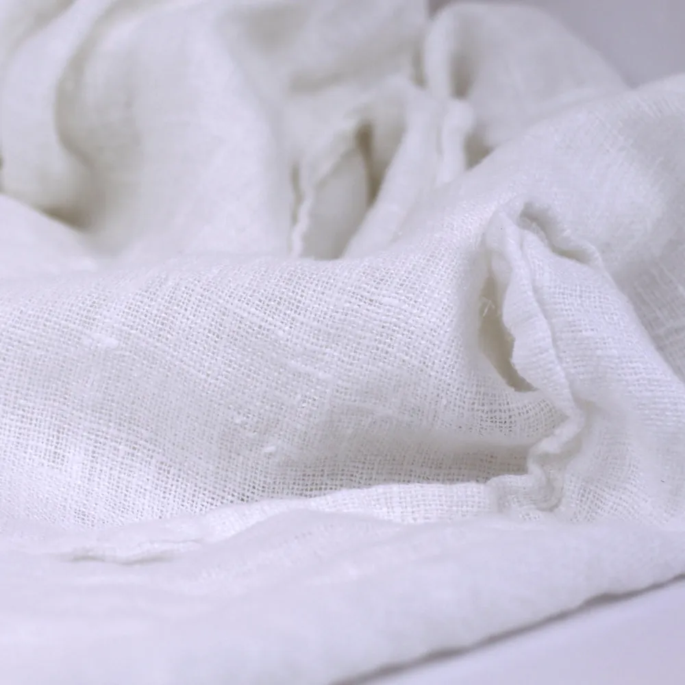 Linen Scarf - Stonewashed - White - Loose Open Weave - Frayed Edges - Medium Thick Linen