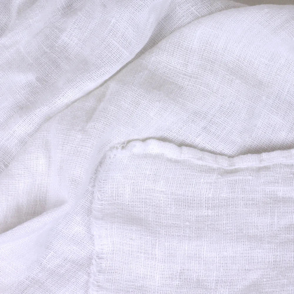 Linen Scarf - Stonewashed - White - Loose Open Weave - Frayed Edges - Medium Thick Linen