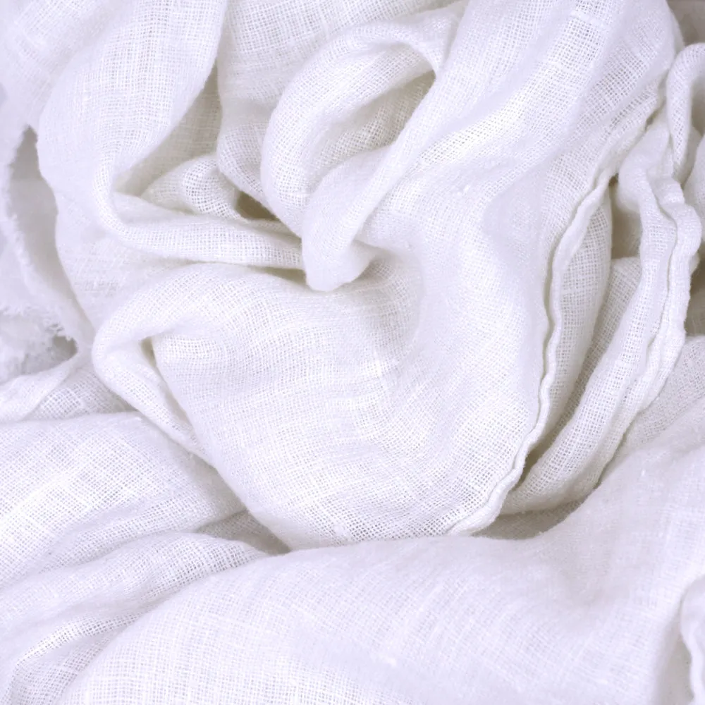 Linen Scarf - Stonewashed - White - Loose Open Weave - Frayed Edges - Medium Thick Linen