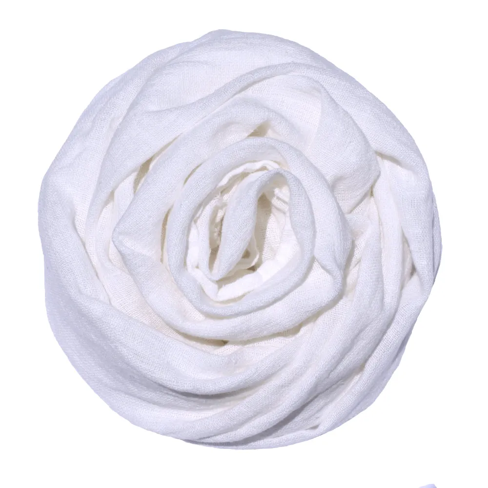 Linen Scarf - Stonewashed - White - Loose Open Weave - Frayed Edges - Medium Thick Linen