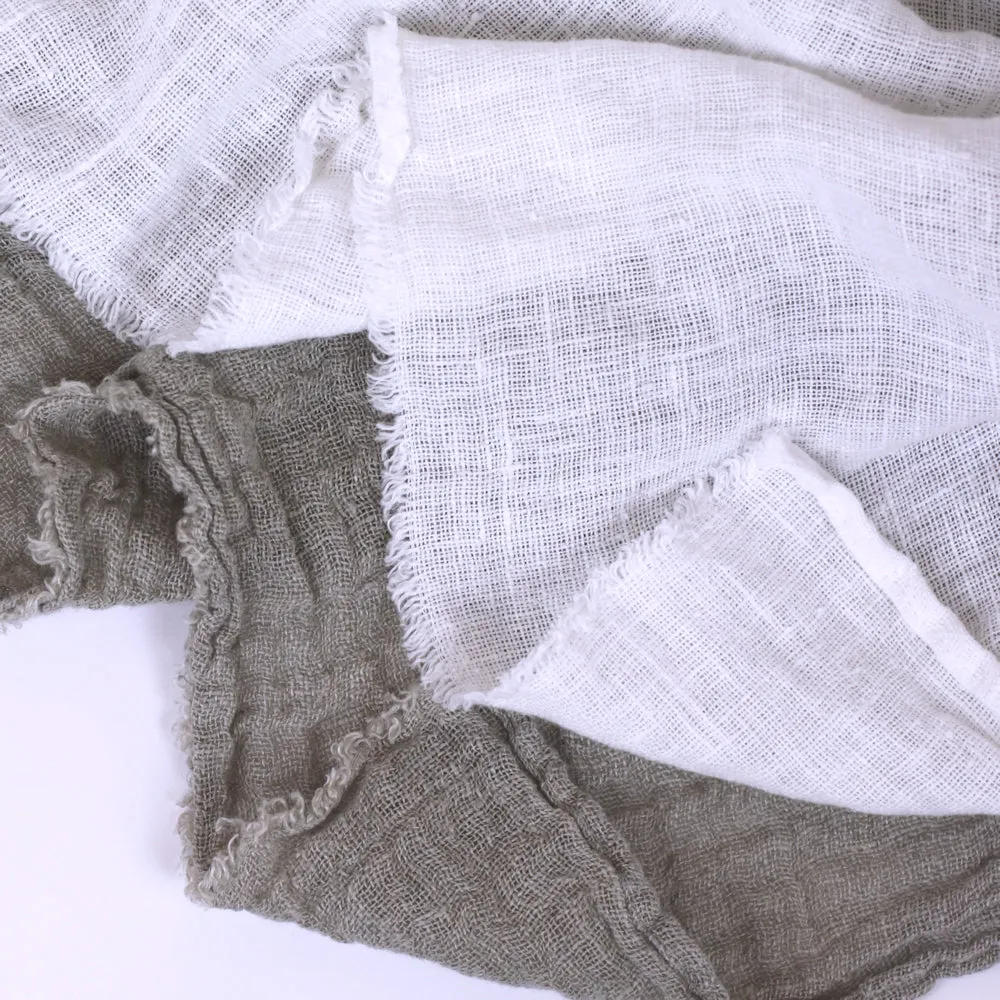 Linen Scarf - Stonewashed - White - Loose Open Weave - Frayed Edges - Medium Thick Linen