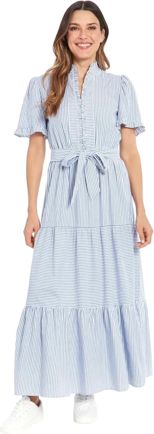London Times High Neck Ruffle Maxi Breezy Vacation Summer Dresses for Women