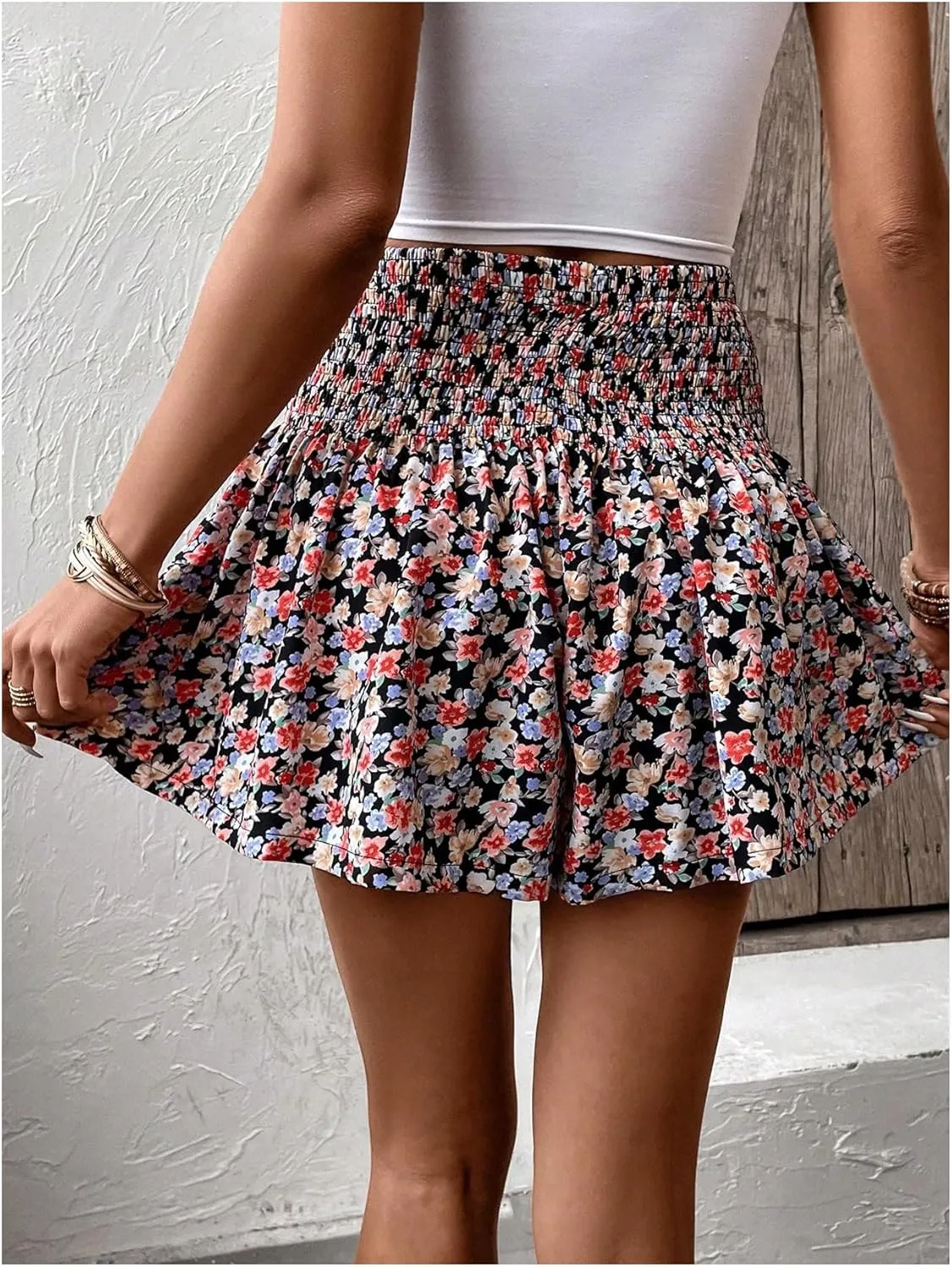 MakeMeChic Women's Plus Size Mini Skirt Ditsy Floral Print Frill Trim Summer A Line Skirt