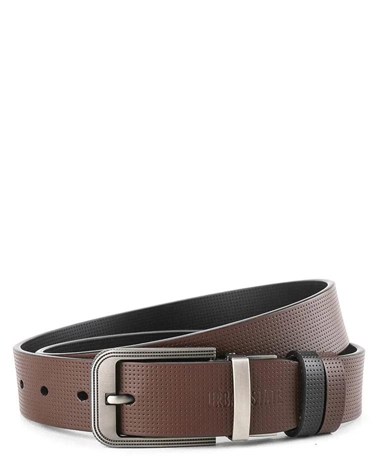 Matte Modern Pin Buckle Reversible Top Grain Leather Belt - Black Brown