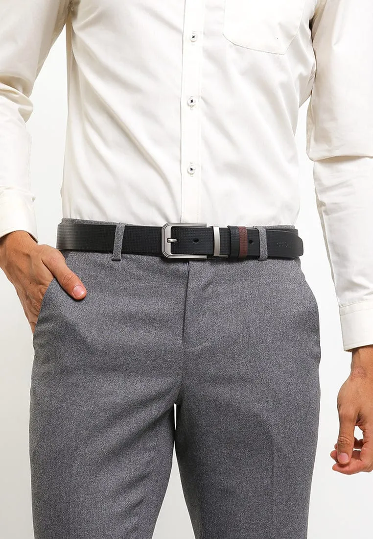 Matte Modern Pin Buckle Reversible Top Grain Leather Belt - Black Brown