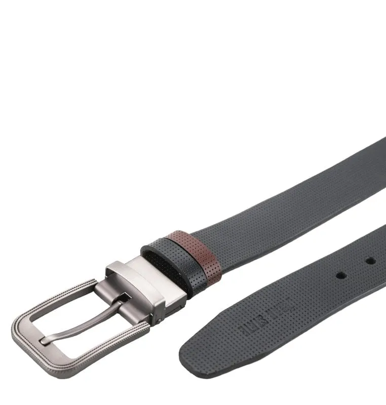 Matte Modern Pin Buckle Reversible Top Grain Leather Belt - Black Brown