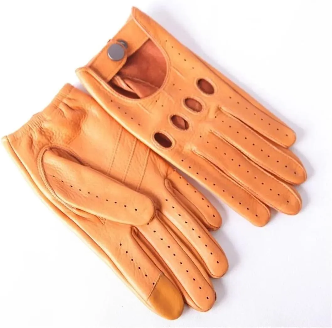 Men Breathable Real Deerskin Driving Leather Gloves Touchscreen Unlined Deerskin Gloves black XL