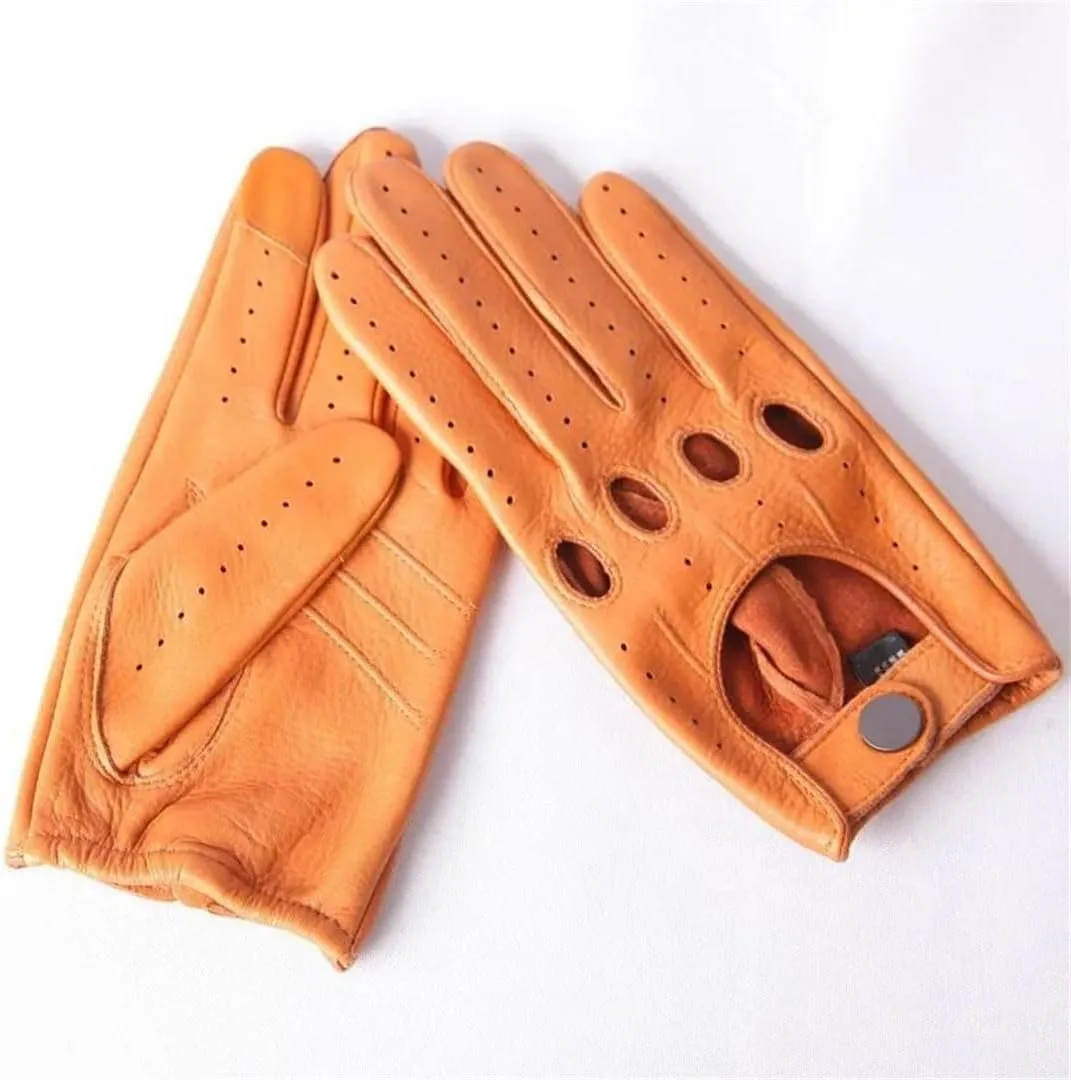 Men Breathable Real Deerskin Driving Leather Gloves Touchscreen Unlined Deerskin Gloves black XL