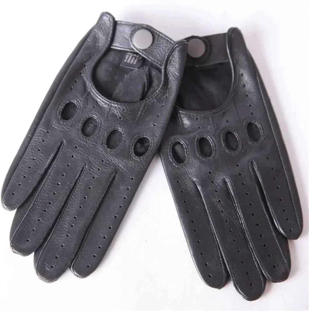Men Breathable Real Deerskin Driving Leather Gloves Touchscreen Unlined Deerskin Gloves black XL