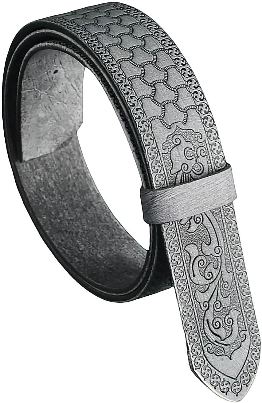 Men's Belts Genuine Leather Men Belt Handmade Carving Mens Belt No Holes Business Men's Belt 1.5 in Width Belt