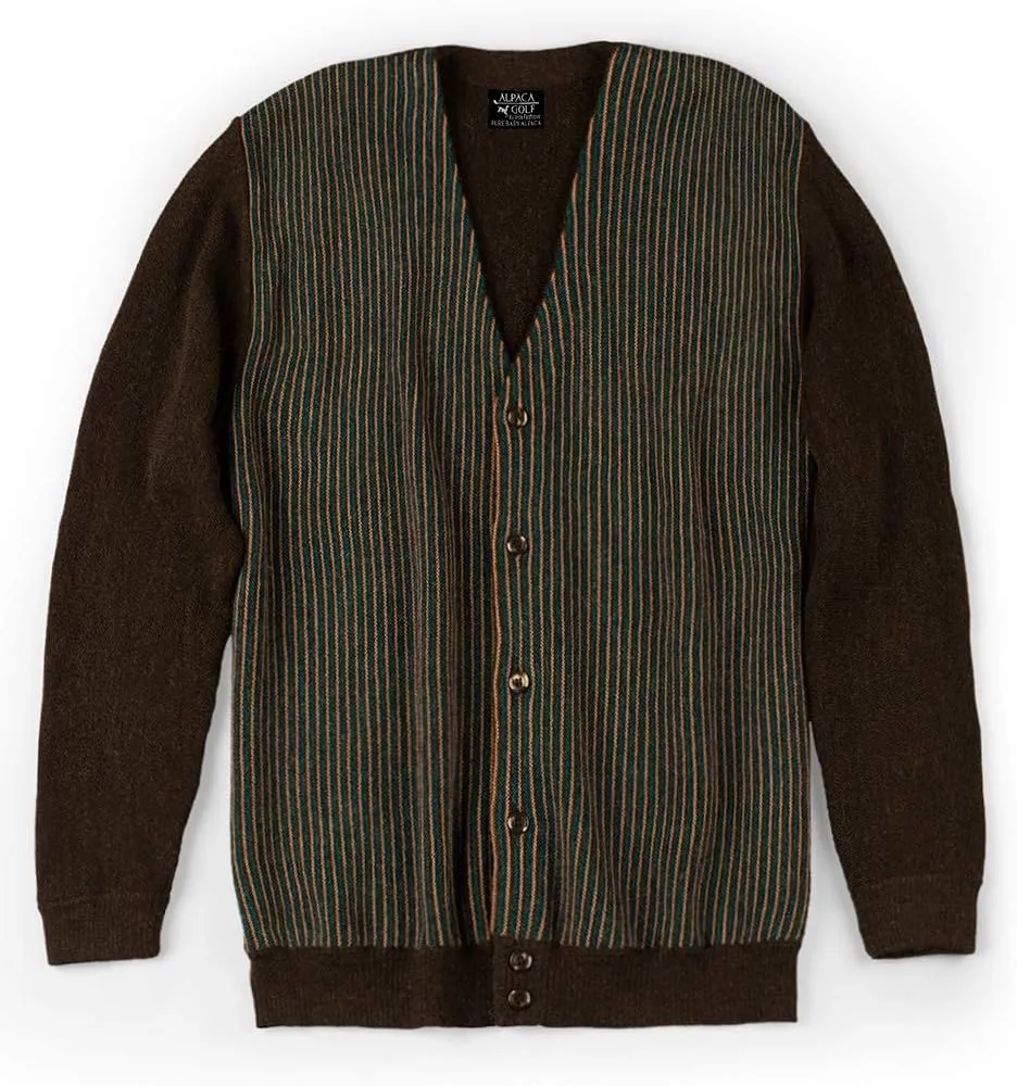 Men's Striped Classic Cool Button Down Cardigan Sweaters - 100% Alpaca Wool
