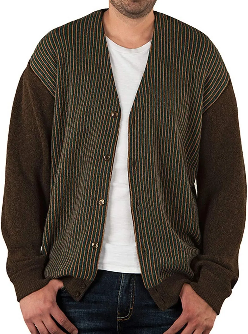Men's Striped Classic Cool Button Down Cardigan Sweaters - 100% Alpaca Wool