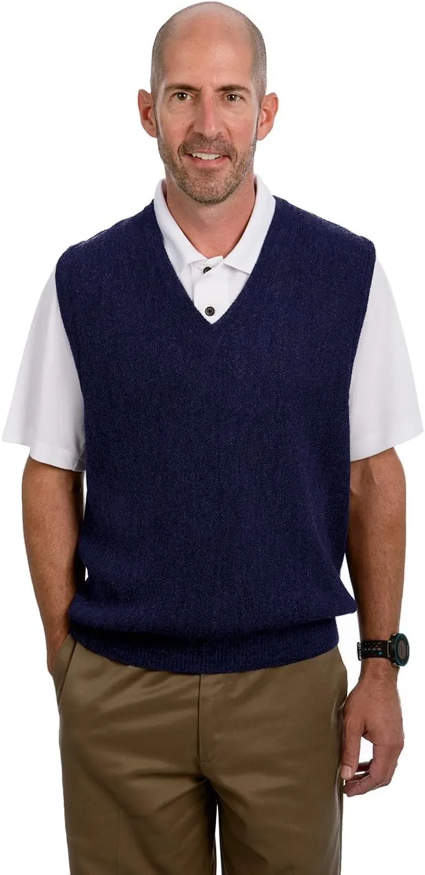 Men's V-Neck Links Sweater Vest - 100% Alpaca Wool