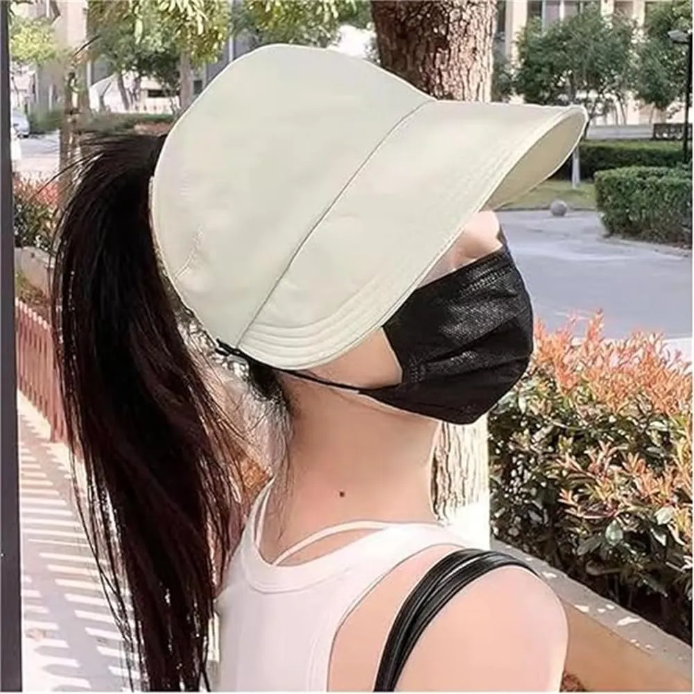 Outdoor UV Protection Hollow Top Sun Hat Wide Brim Sun hat with Ponytail Hole Wide Brim Beach Packable