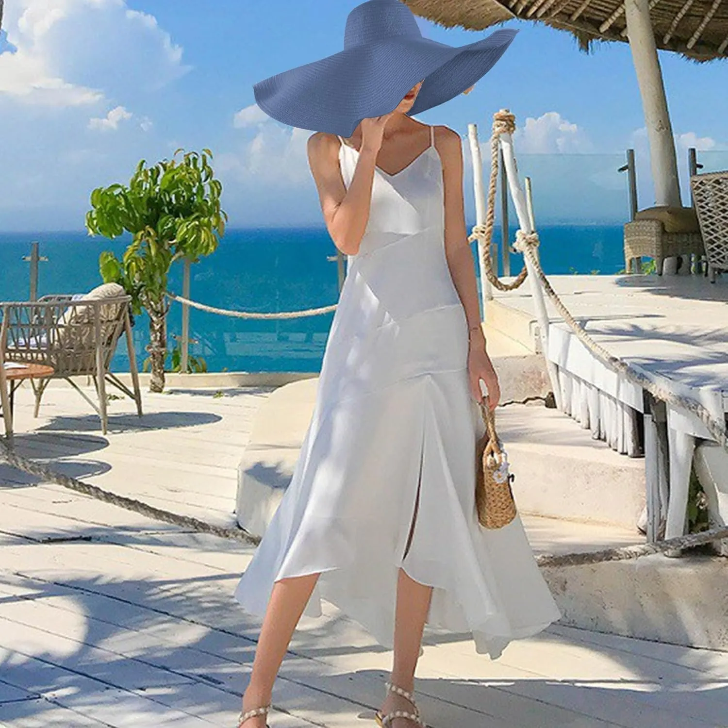 Oversized Beach Straw Hats for Women Extra Large Wide Brim Beach Hat Foldable Roll up Floppy Sun Hat Summer UV Protection