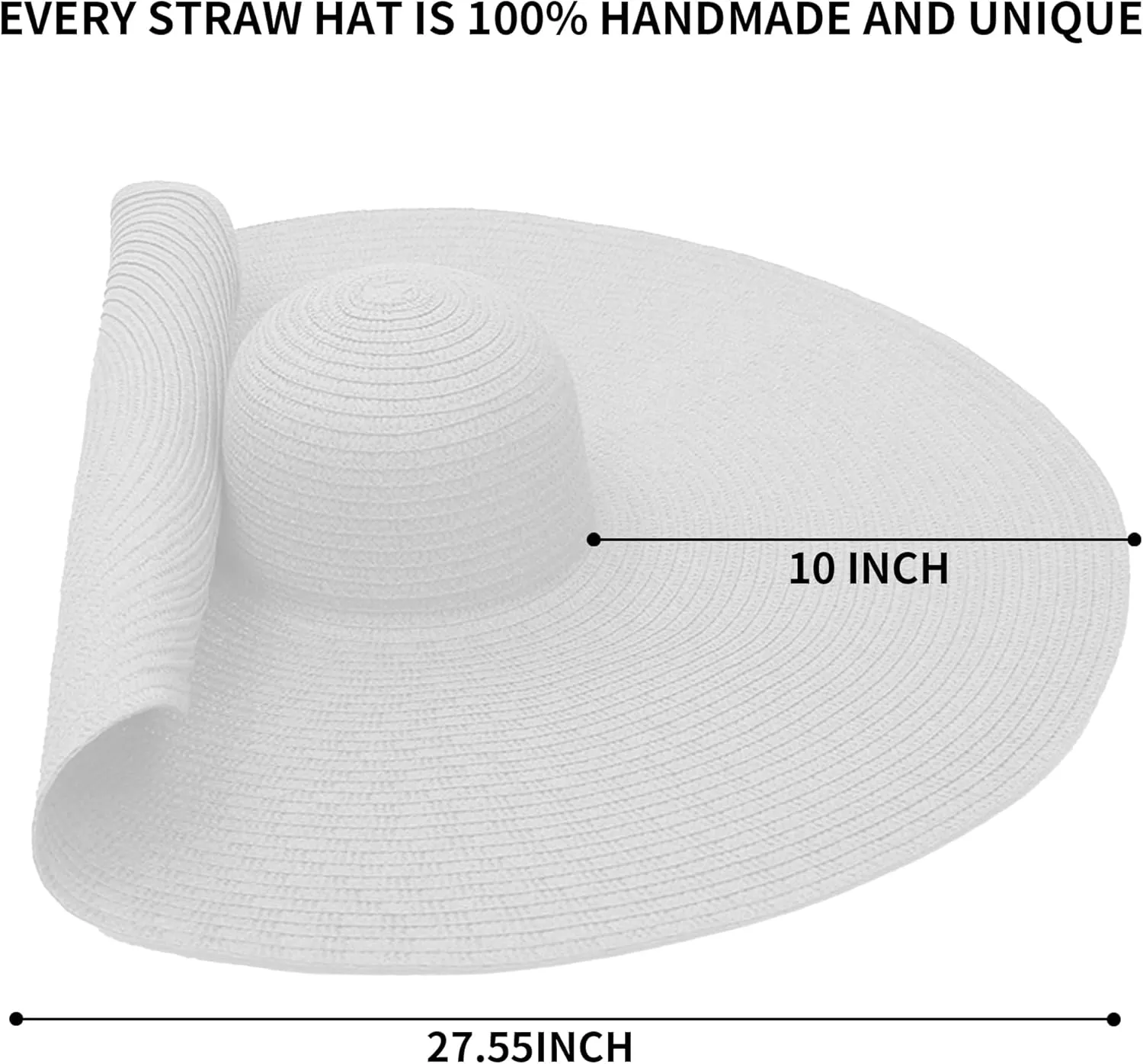 Oversized Beach Straw Hats for Women Extra Large Wide Brim Beach Hat Foldable Roll up Floppy Sun Hat Summer UV Protection