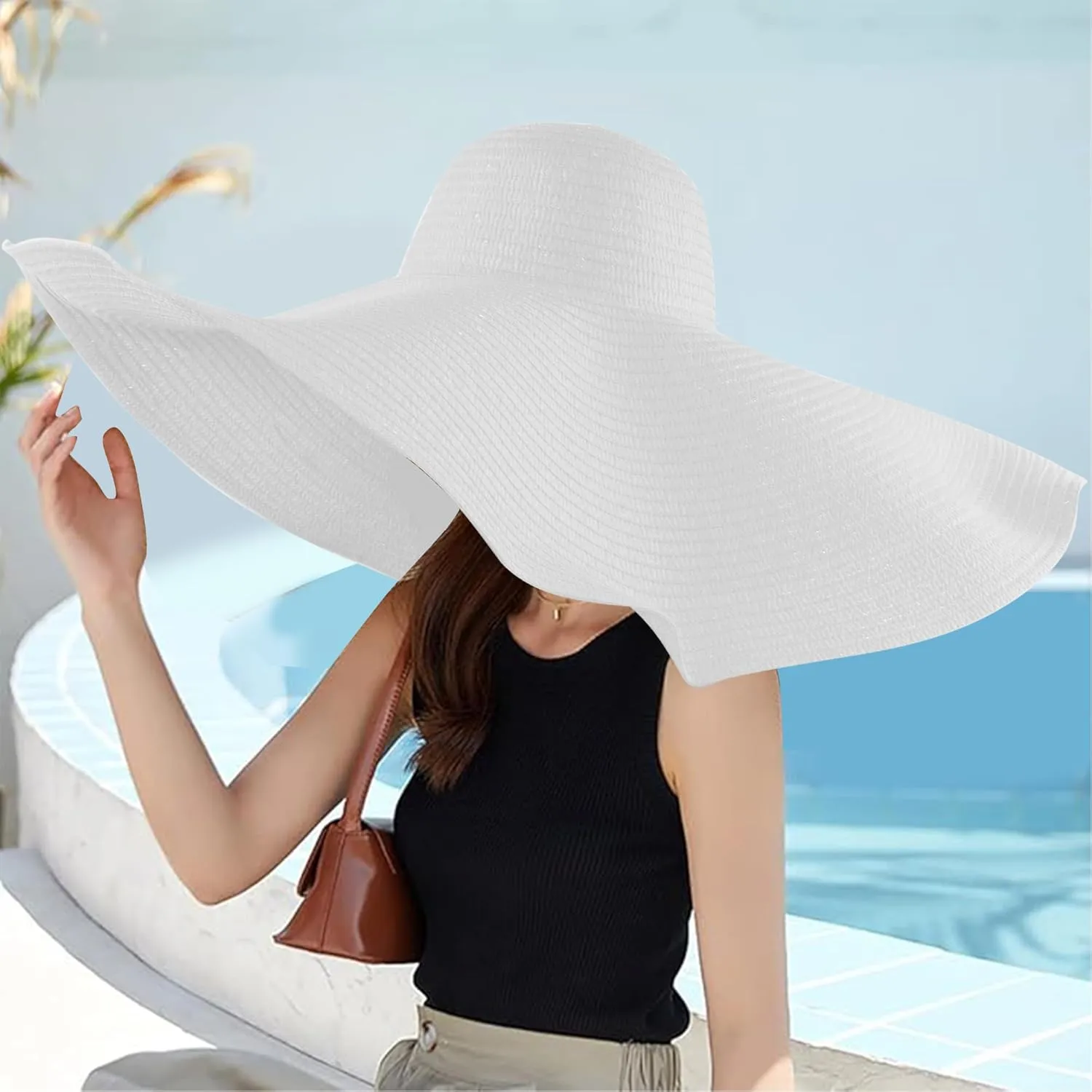 Oversized Beach Straw Hats for Women Extra Large Wide Brim Beach Hat Foldable Roll up Floppy Sun Hat Summer UV Protection
