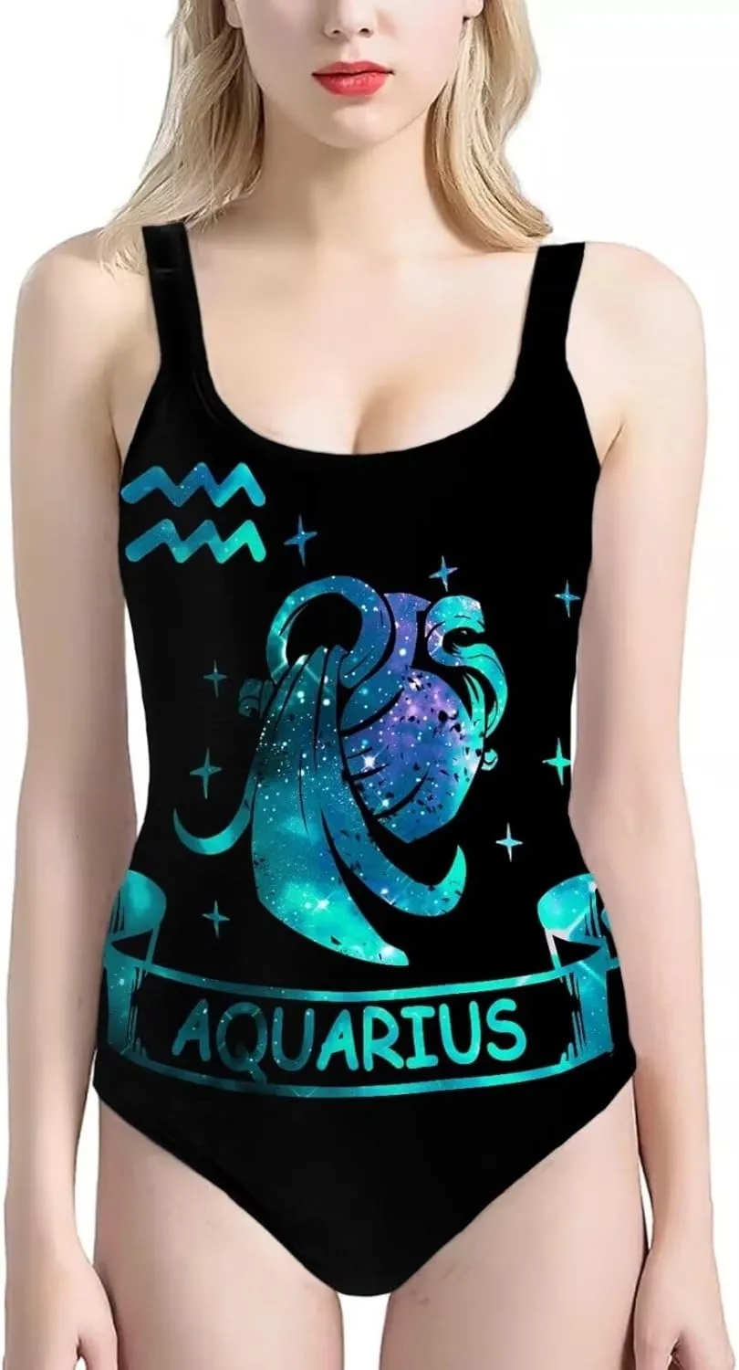 Sleeveless One-piece Swimwear for Women Sexy Backless Tank Suit Breezy Holidays Outfit Starry Style Zodiac Parint