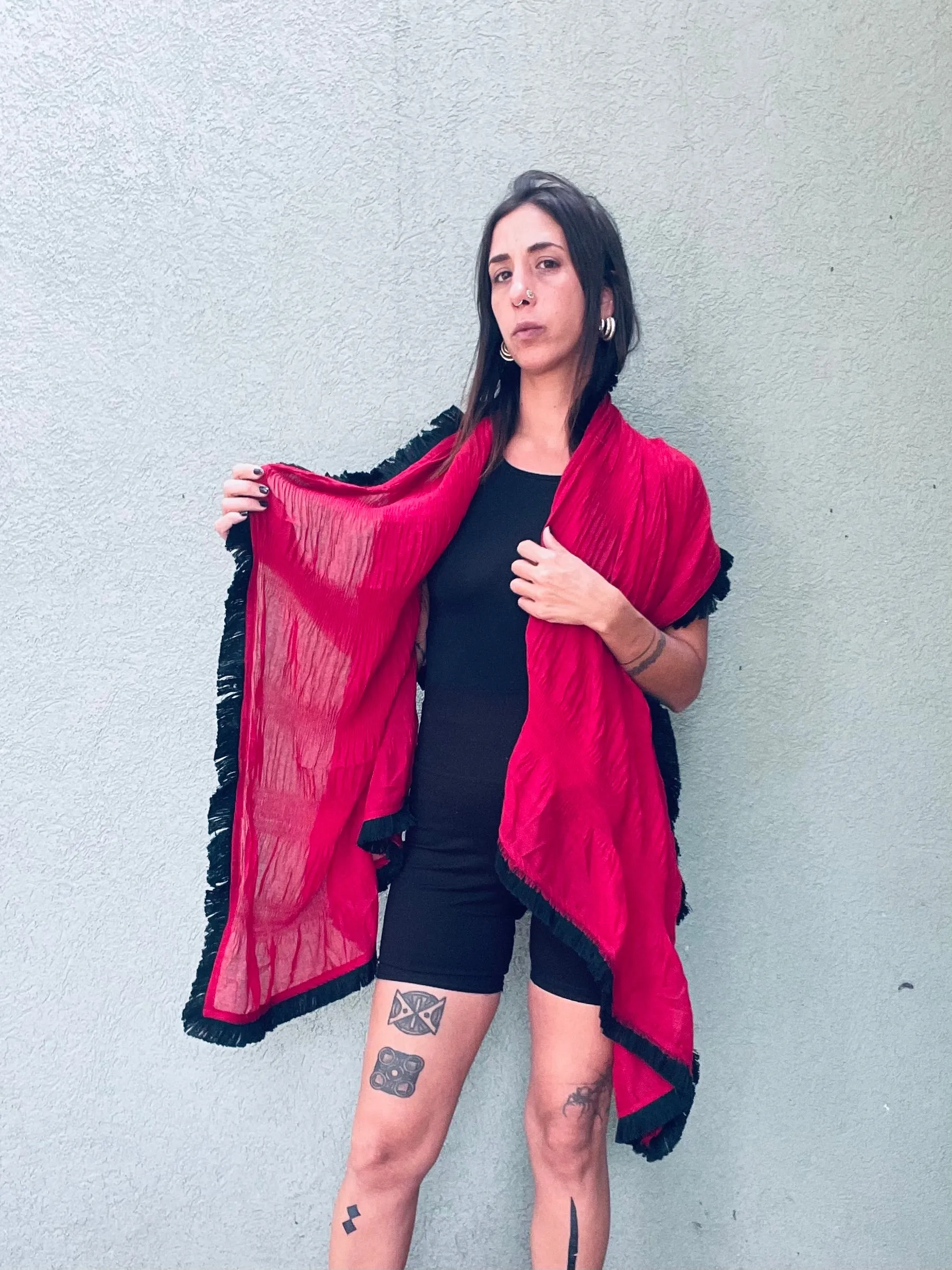 Soft Fringe Scarf -  Cherry Red