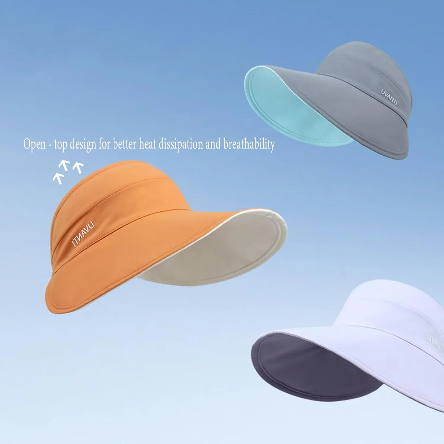 Sun Hats for Womens Wide Brim UV Protection Fishing Hats Packable Reversible Hollow Top Sun Hat for Women onytail Black