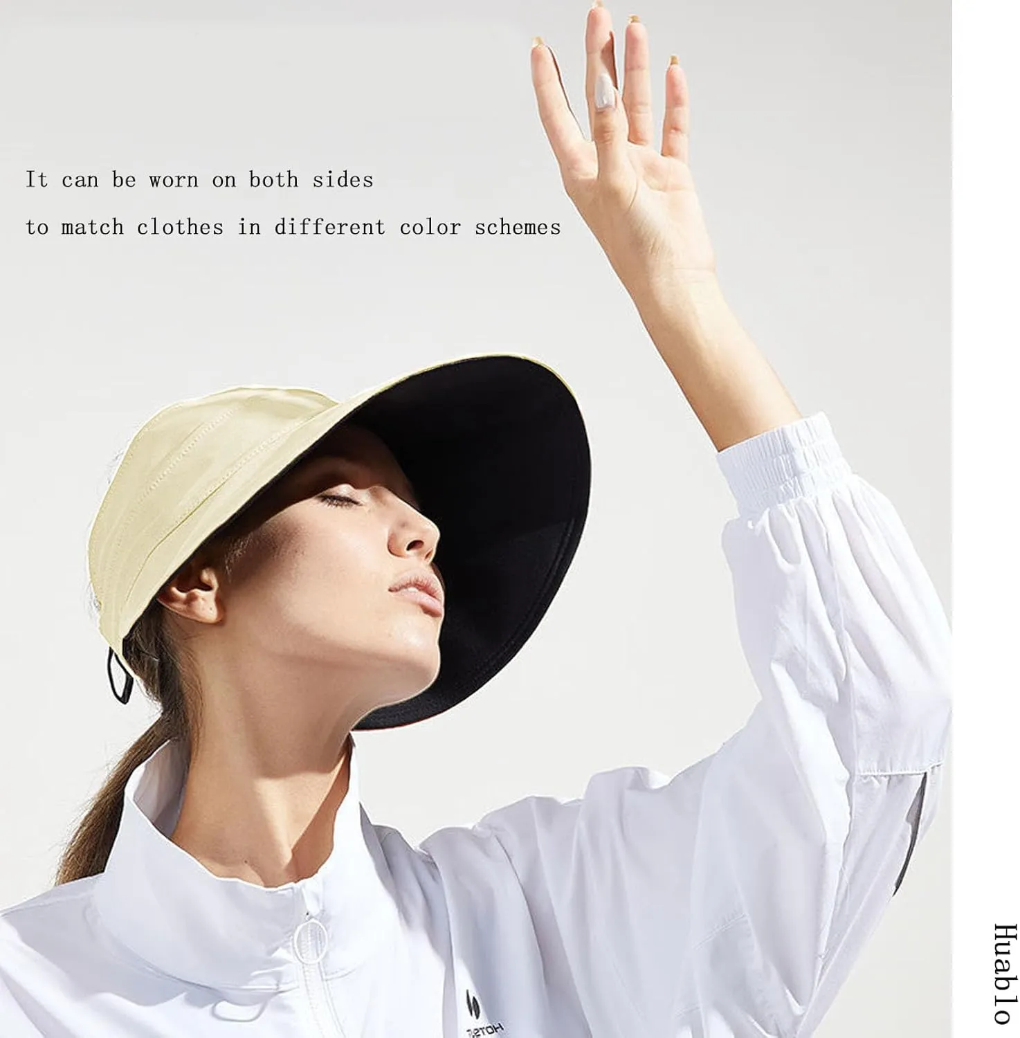 Sun Hats for Womens Wide Brim UV Protection Fishing Hats Packable Reversible Hollow Top Sun Hat for Women onytail Black