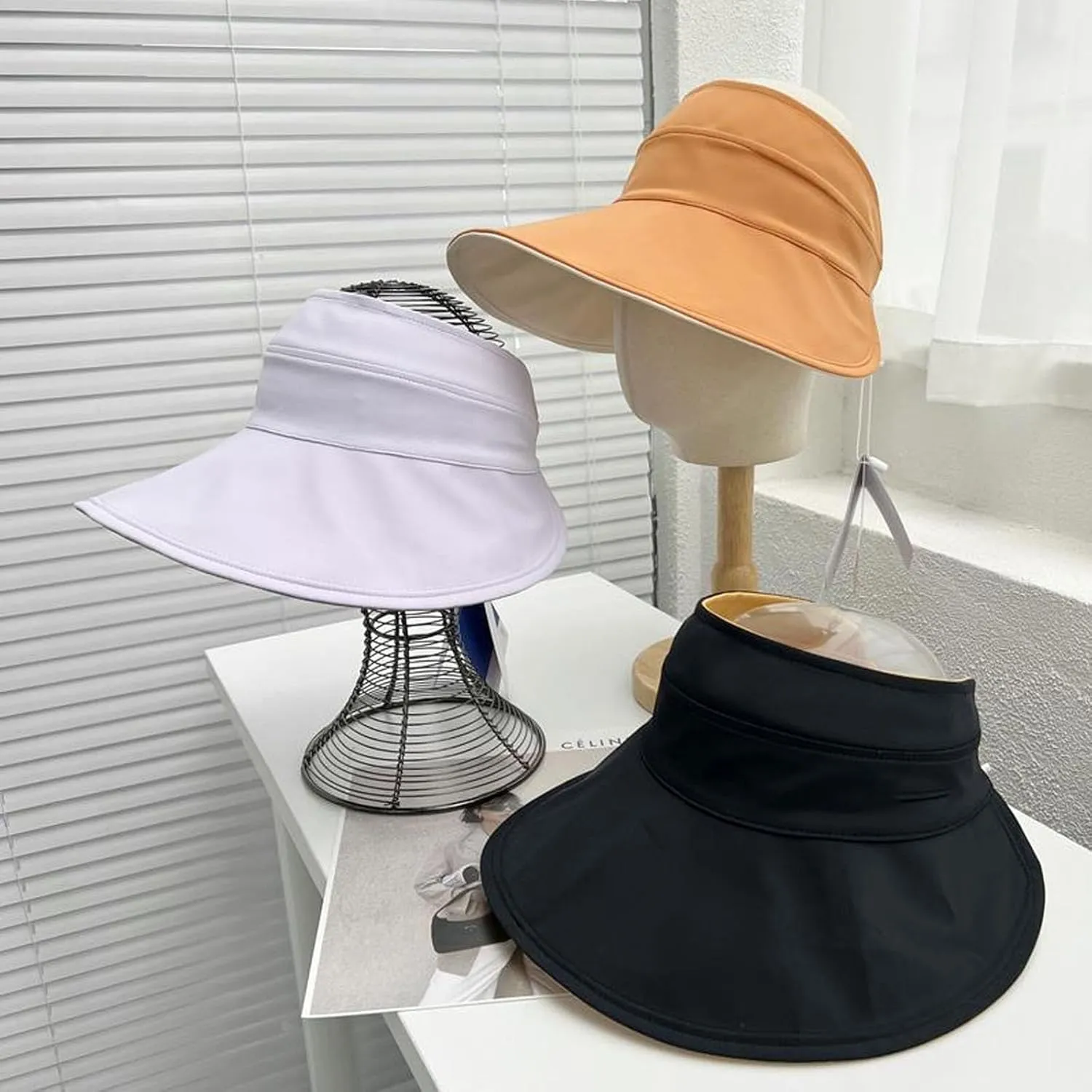 Sun Hats for Womens Wide Brim UV Protection Fishing Hats Packable Reversible Hollow Top Sun Hat for Women onytail Black