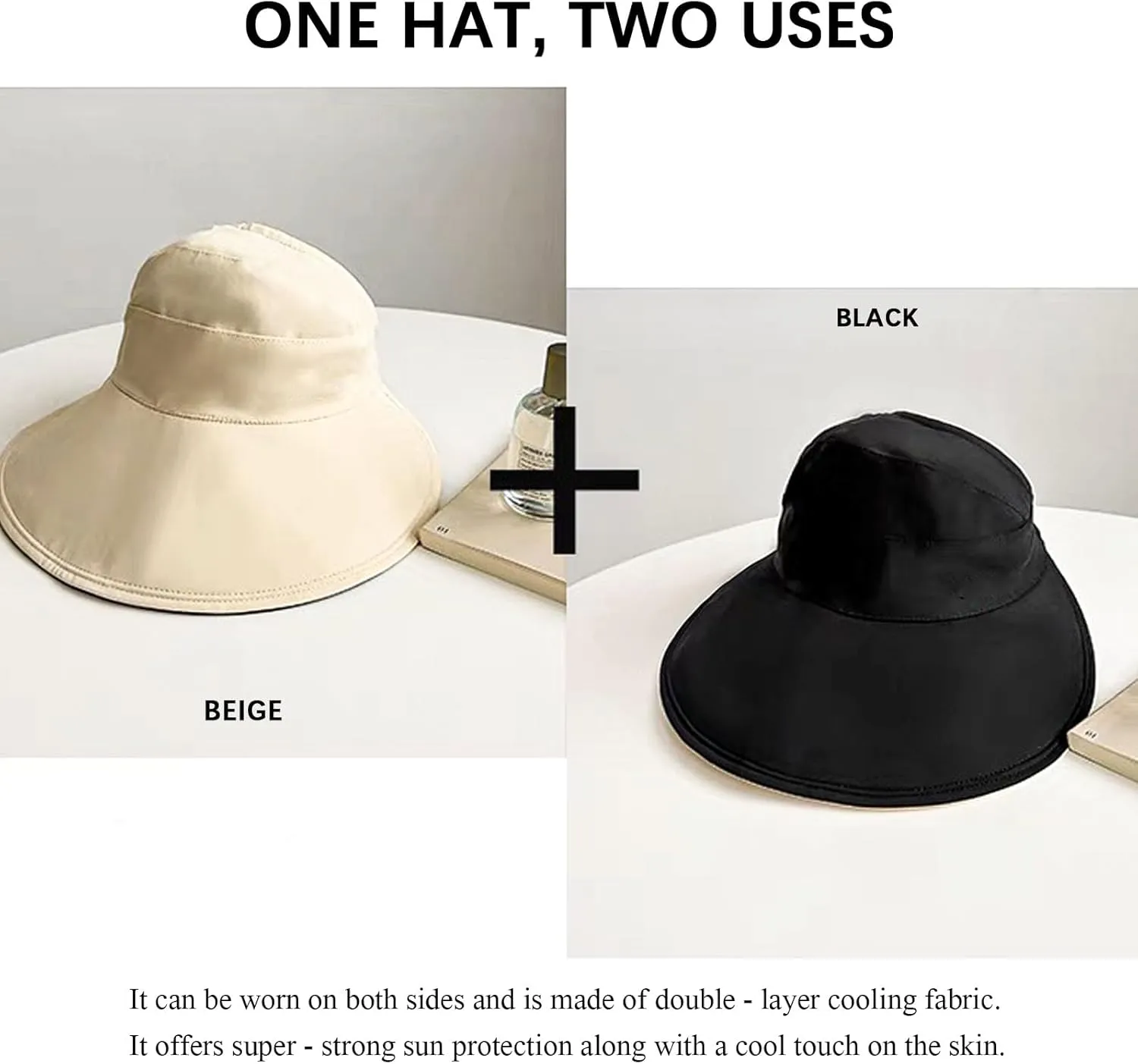 Sun Hats for Womens Wide Brim UV Protection Fishing Hats Packable Reversible Hollow Top Sun Hat for Women onytail Black