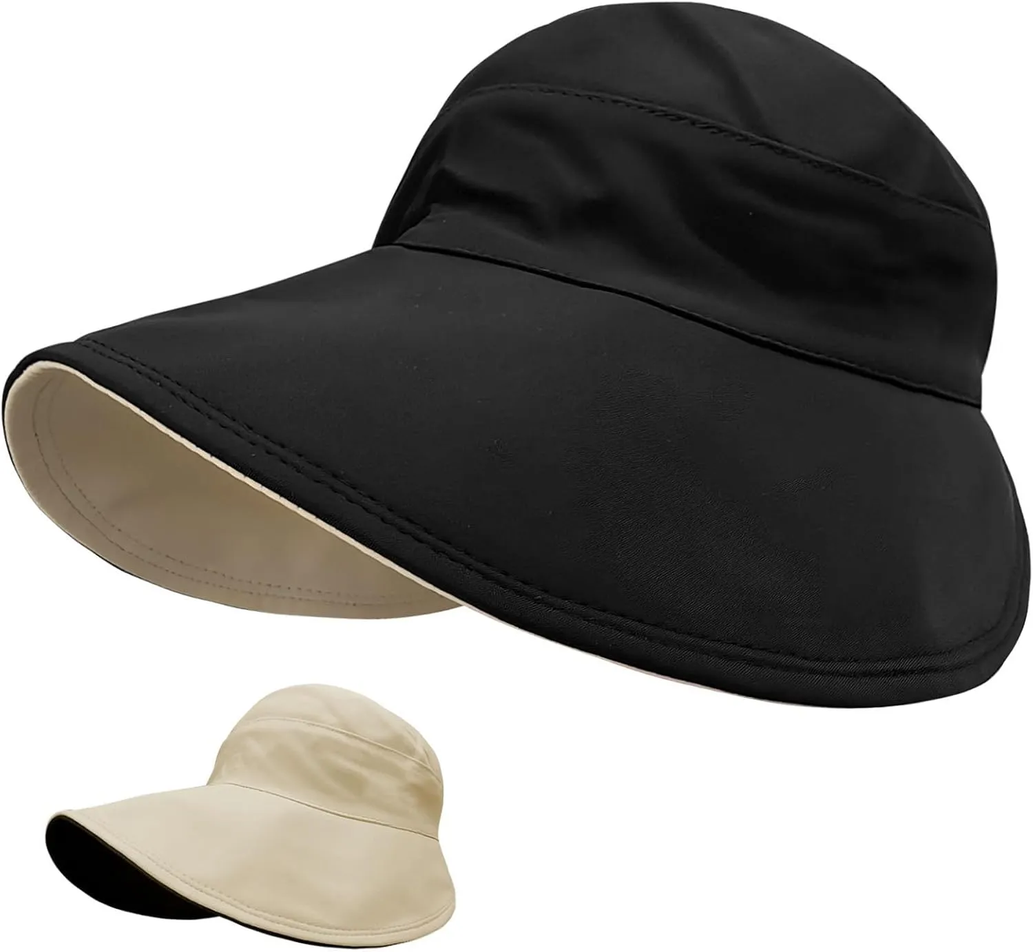 Sun Hats for Womens Wide Brim UV Protection Fishing Hats Packable Reversible Hollow Top Sun Hat for Women onytail Black