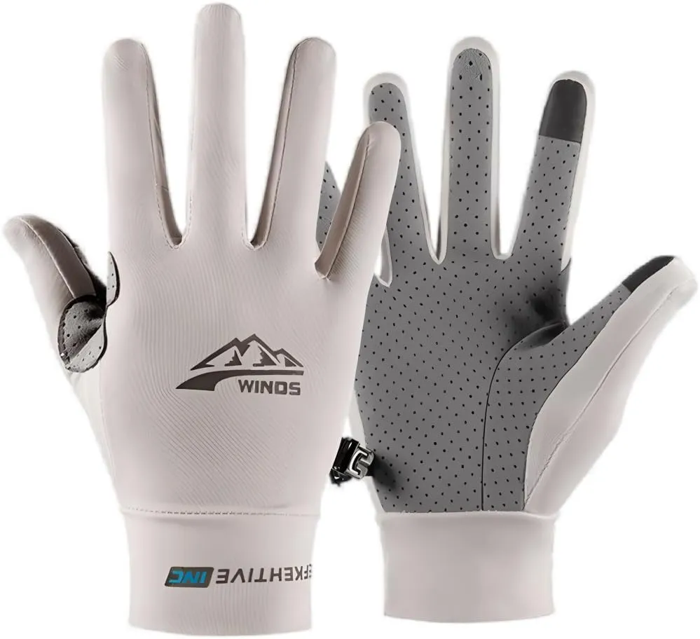 Unisex Full Finger Sun Protection Gloves Ice Silk Cooling Sports Workout Cycling Mittens Non Slip Driving Fishing Gloves for Men Women