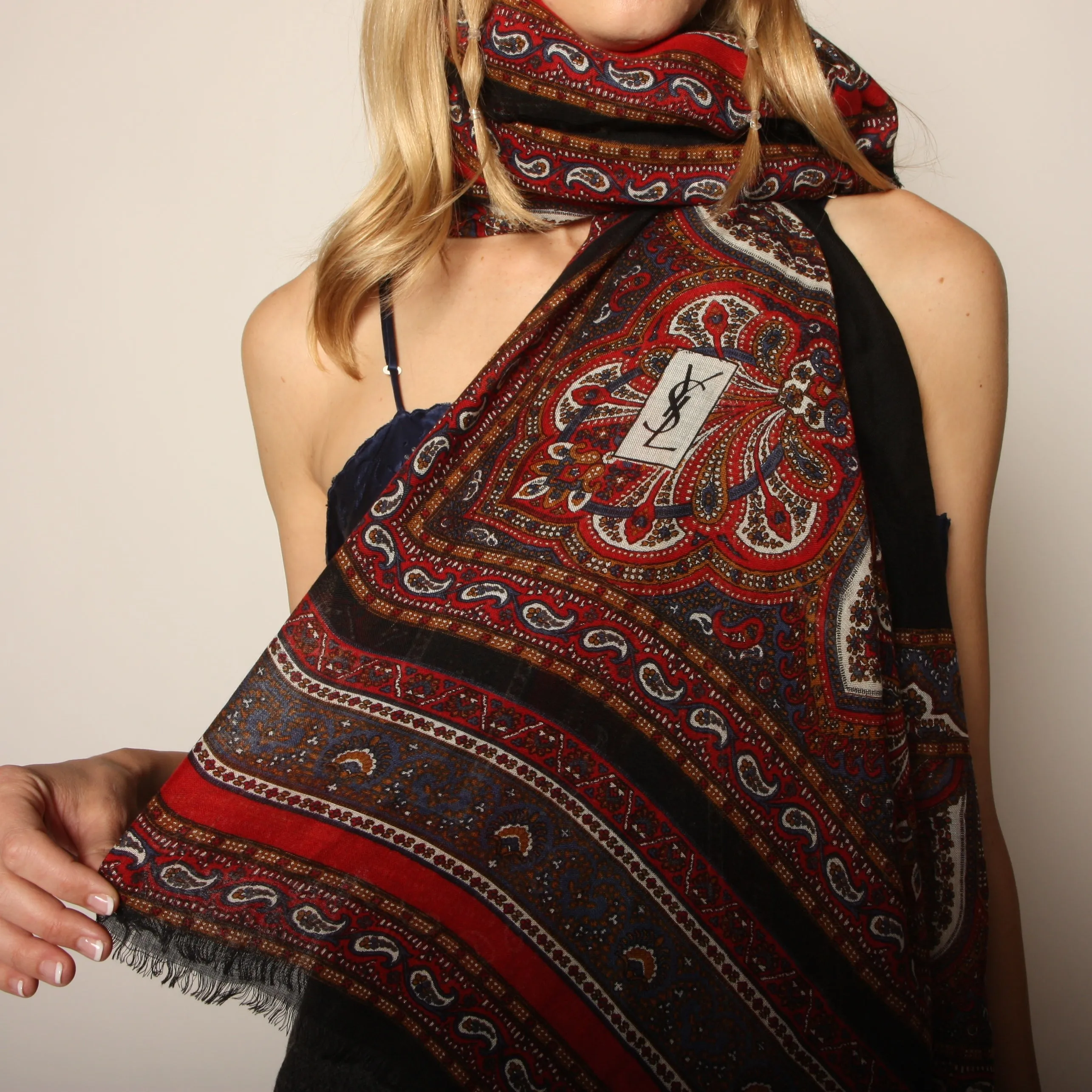 Vintage 80's YSL Oversized Paisley Shawl Scarf