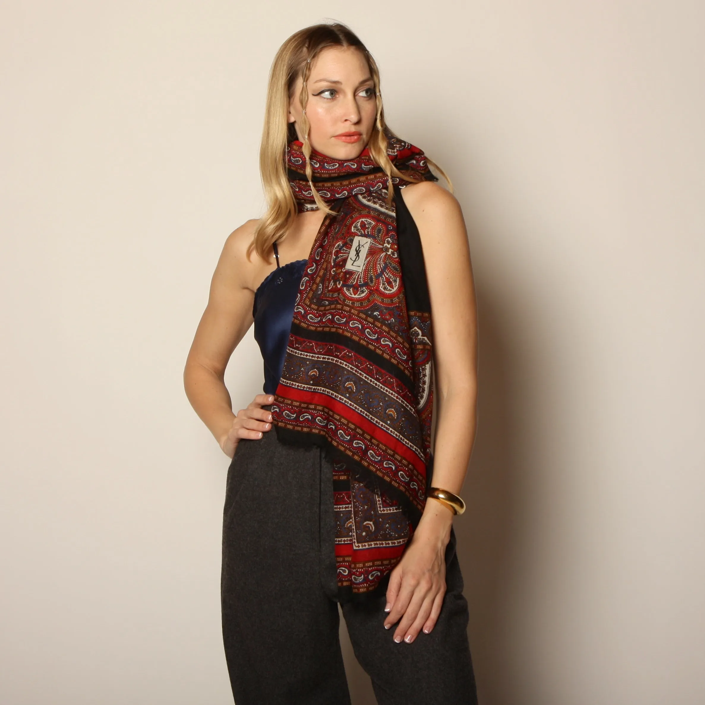 Vintage 80's YSL Oversized Paisley Shawl Scarf