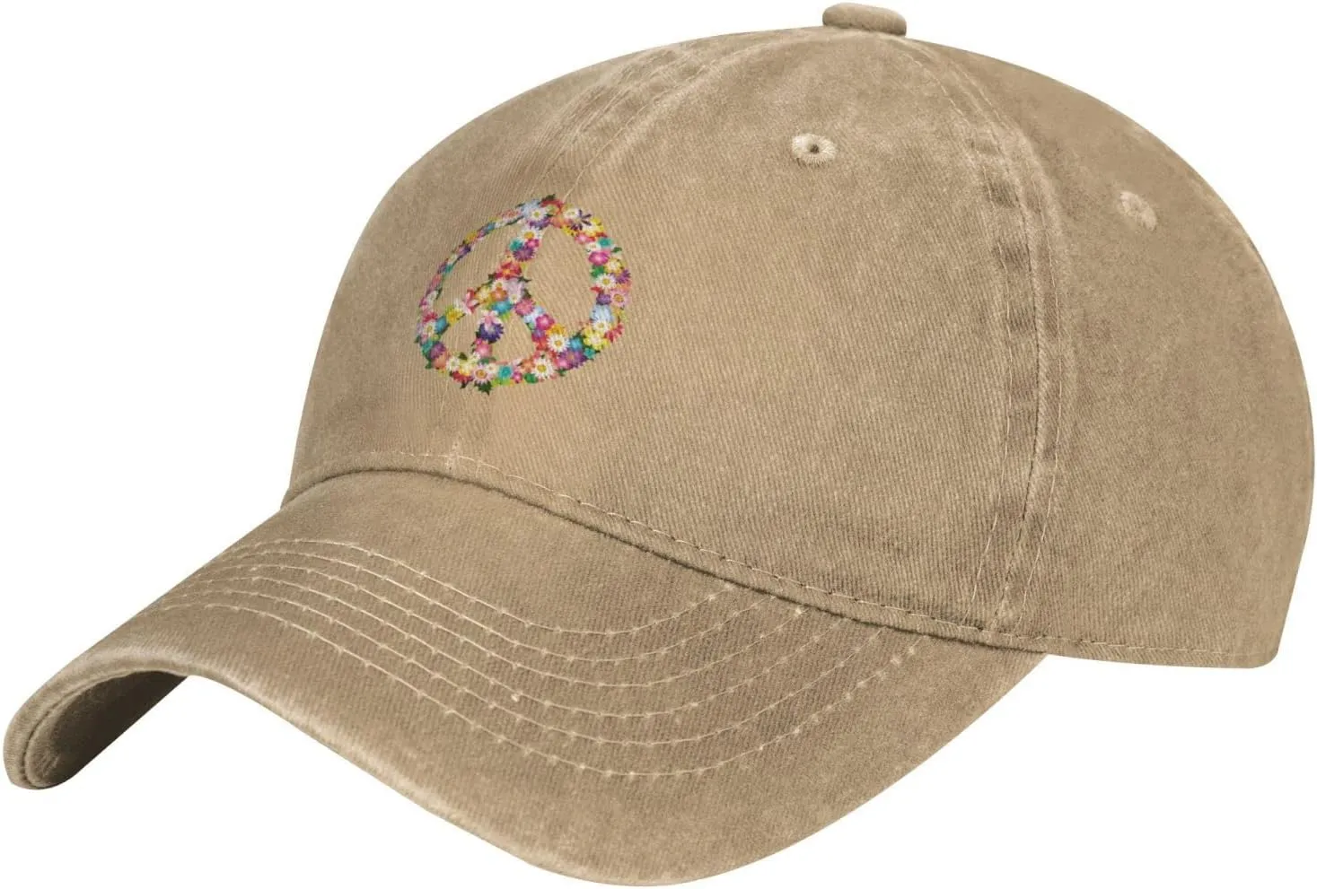 Washed Distressed Adjustable Peace and Love Symbol Flowers Womens Denim Baseball Cap Mom Trucker Hat Cap for Women