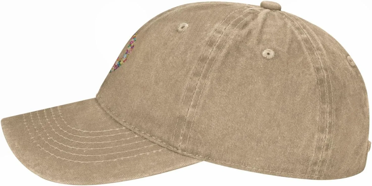 Washed Distressed Adjustable Peace and Love Symbol Flowers Womens Denim Baseball Cap Mom Trucker Hat Cap for Women