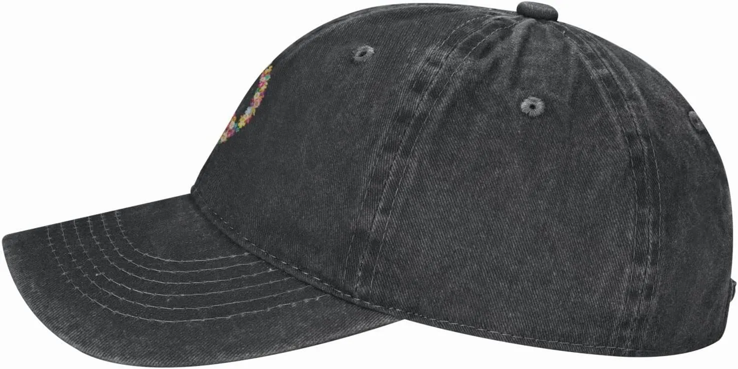 Washed Distressed Adjustable Peace and Love Symbol Flowers Womens Denim Baseball Cap Mom Trucker Hat Cap for Women