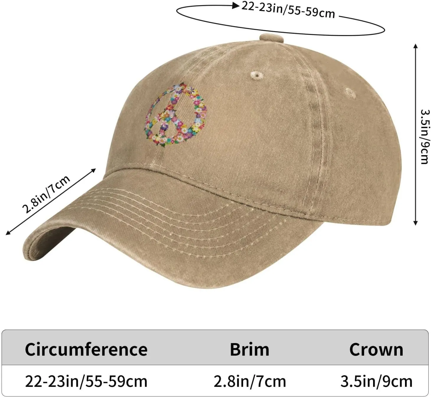 Washed Distressed Adjustable Peace and Love Symbol Flowers Womens Denim Baseball Cap Mom Trucker Hat Cap for Women