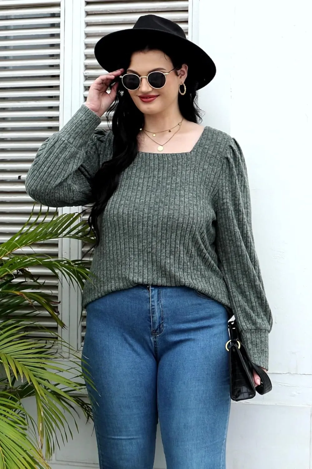 WIHOLL Long Sleeve Shirts for Women Trendy Casual Square Neck Tops Lightweight Sweaters