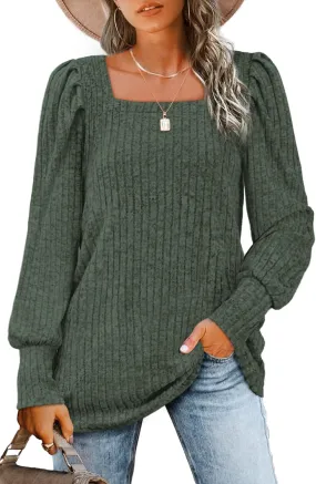 WIHOLL Long Sleeve Shirts for Women Trendy Casual Square Neck Tops Lightweight Sweaters