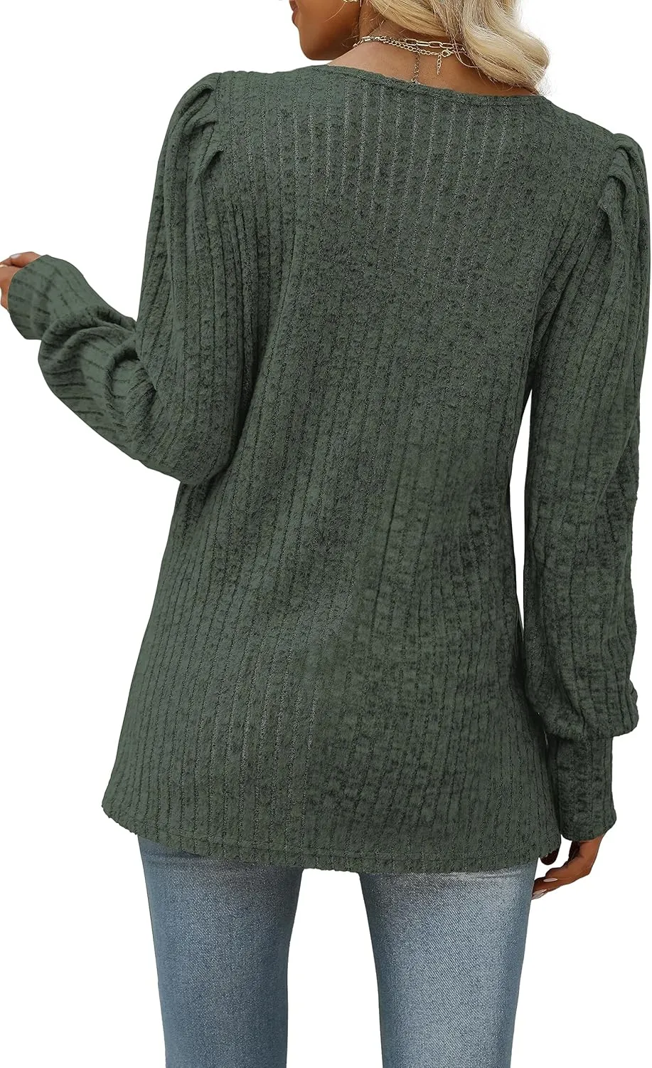 WIHOLL Long Sleeve Shirts for Women Trendy Casual Square Neck Tops Lightweight Sweaters