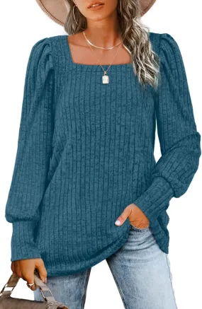 WIHOLL Long Sleeve Shirts for Women Trendy Casual Square Neck Tops Lightweight Sweaters