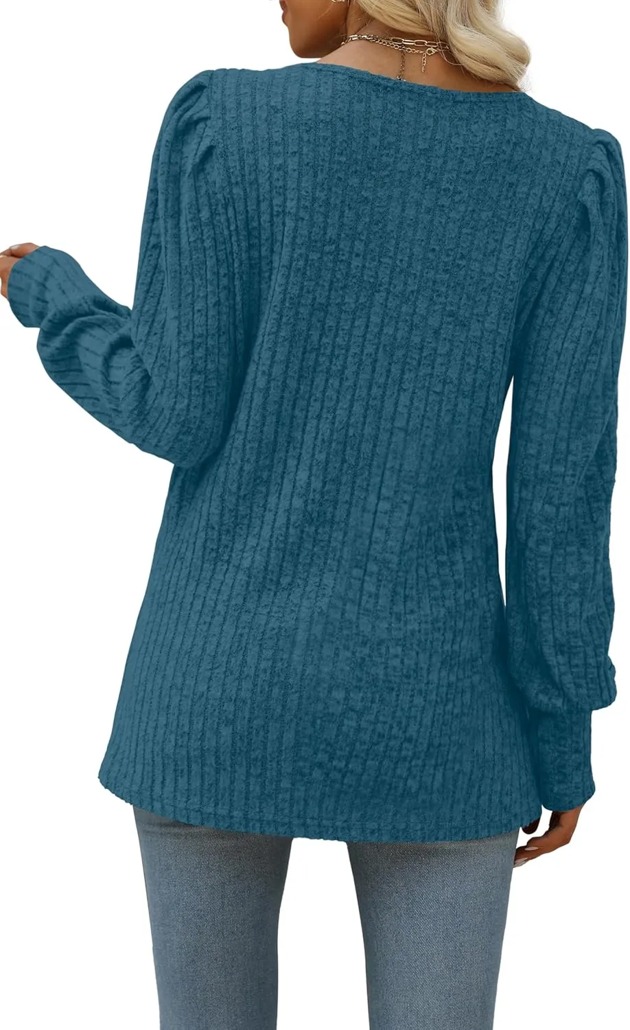 WIHOLL Long Sleeve Shirts for Women Trendy Casual Square Neck Tops Lightweight Sweaters
