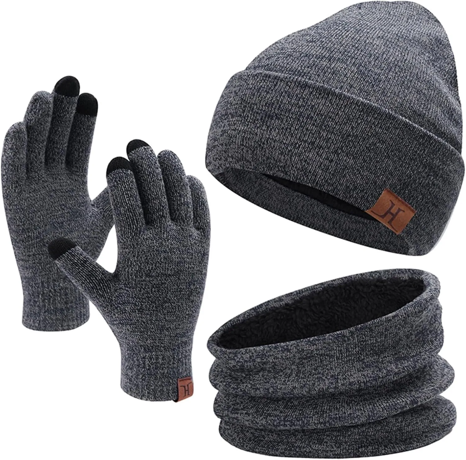 Winter Hat Scarf Glove Set for Women Warm Cable Knit Skull Cap Hats Thermal Soft Neck Scarves Touchscreen Gloves 3 Pcs