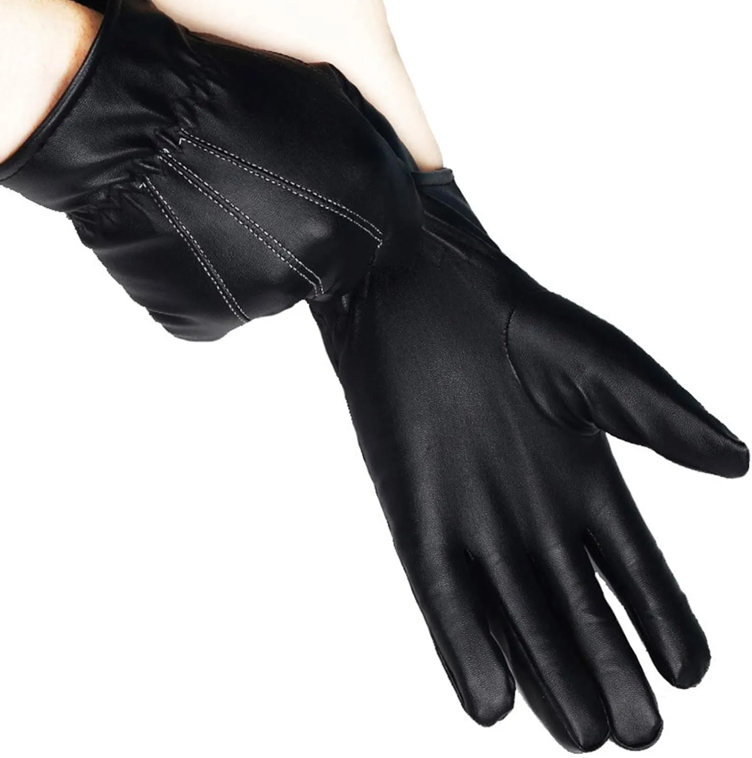 Winter PU Leather Gloves for Men Warm Touchscreen Texting Windproof Driving Motorcycle Gloves Cold Weather